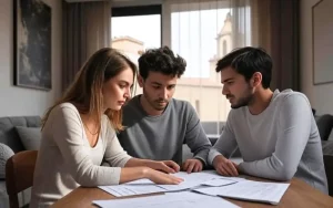 Jóvenes revisando documentos sobre ayudas a vivienda 2025 en Córdoba España, riesgos ocultos en financiación inmobiliaria