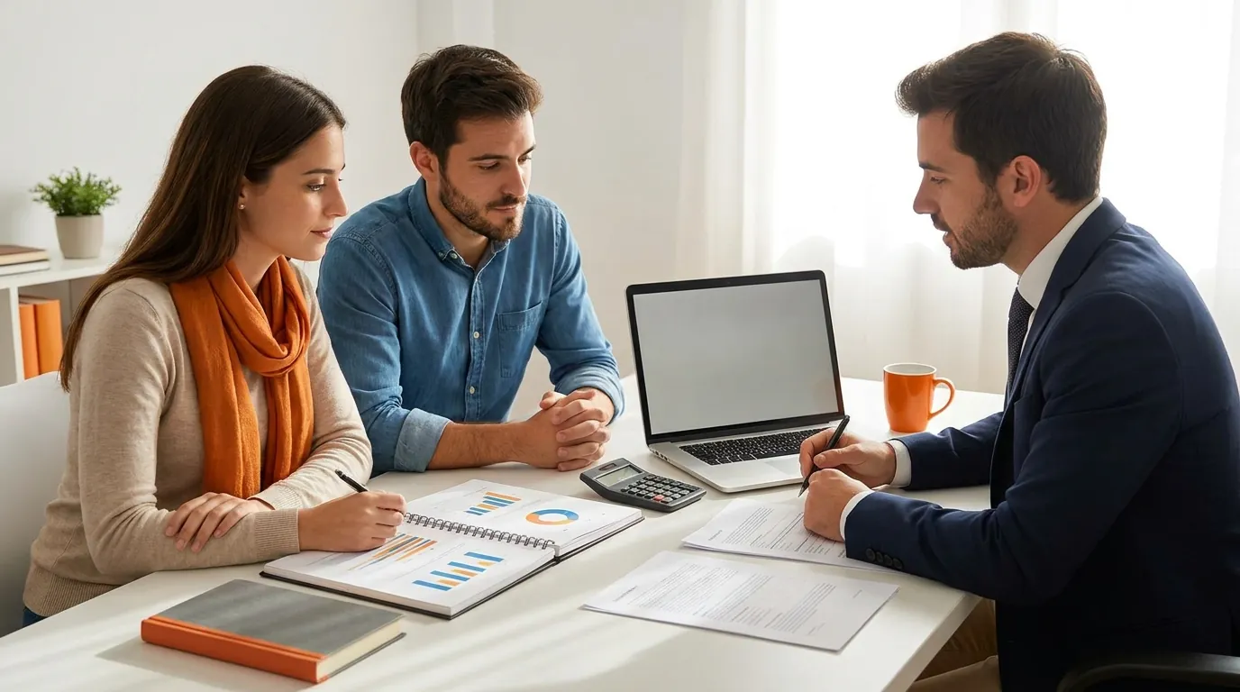 Pareja revisando su presupuesto antes de comprar vivienda en Montilla