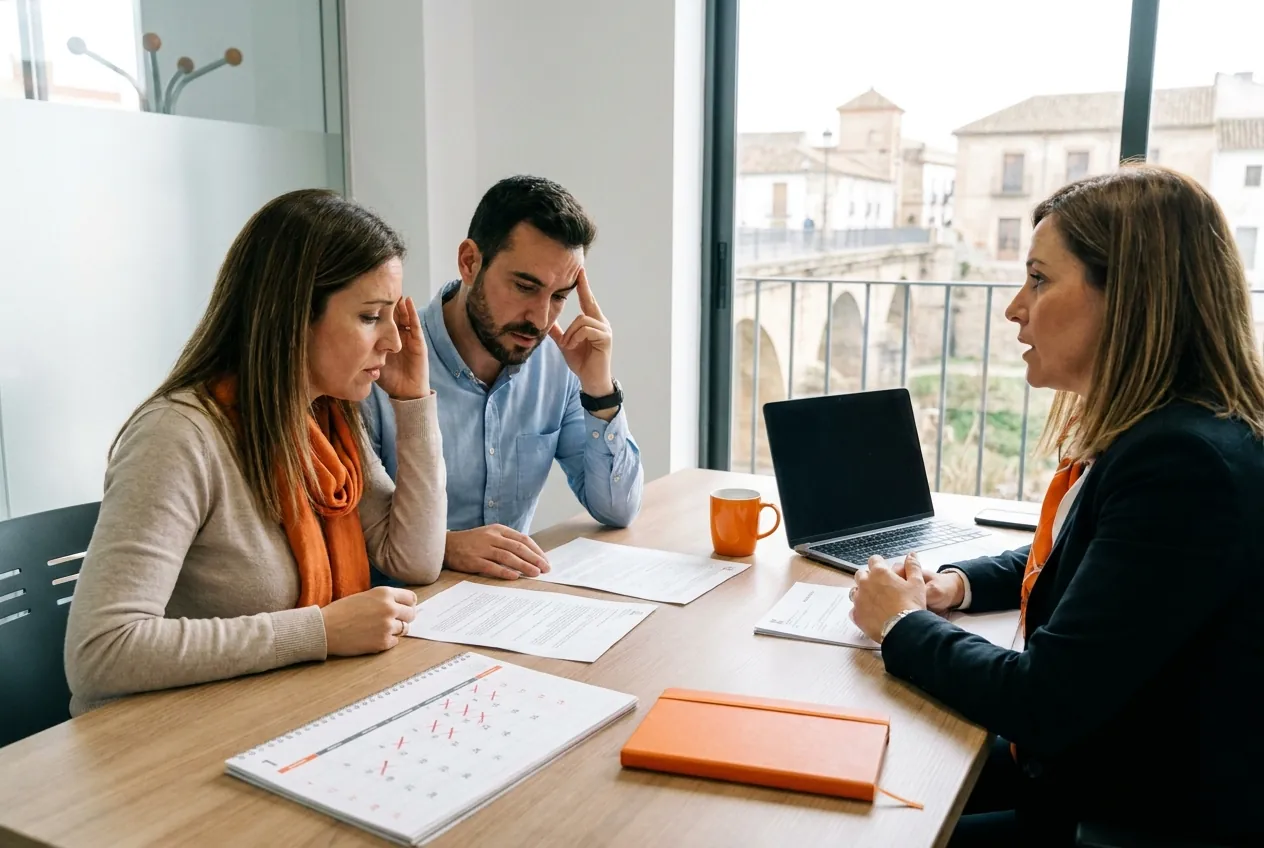 Pareja revisando una hipoteca para comprar vivienda en Puente Genil.